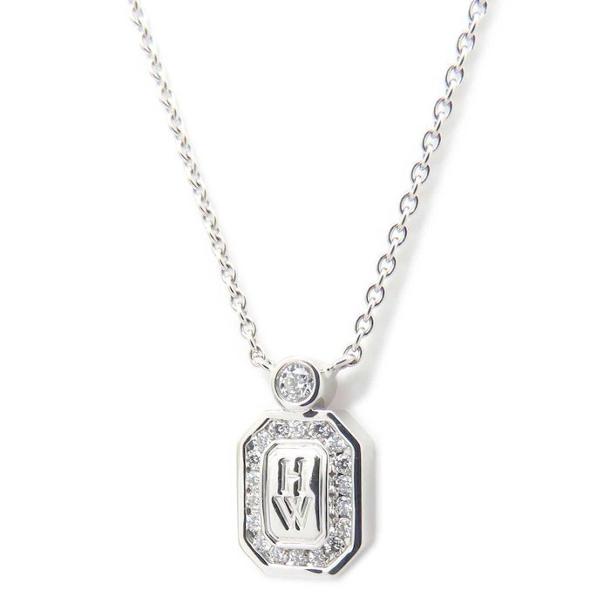 Harry Winston Hw Logo Necklace With Diamonds, 18k White Gold, Women's, Pedwrd...